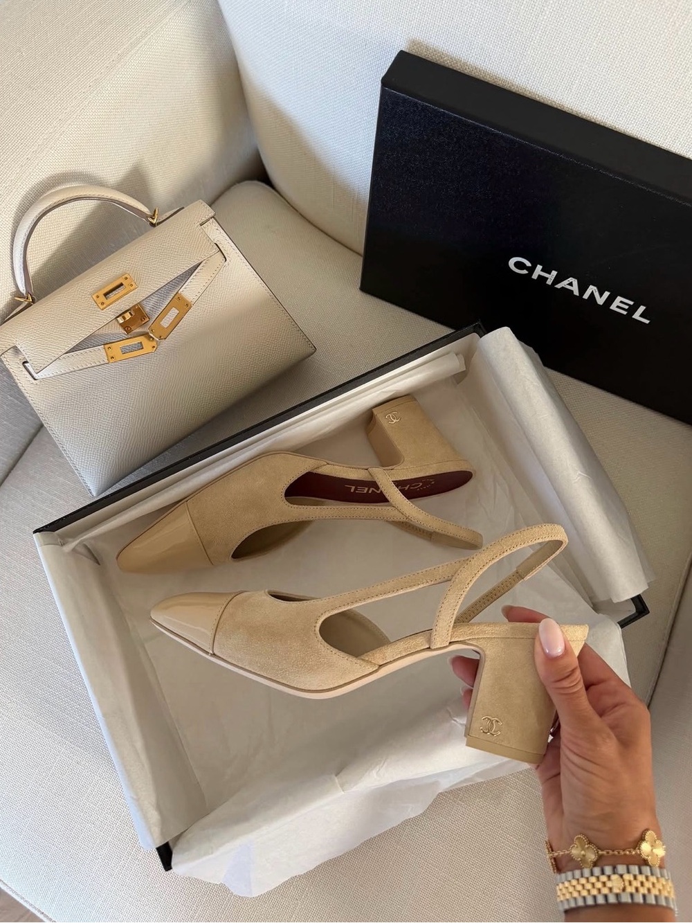 Chanel Beige Suede Slingback Pump | Size 38
